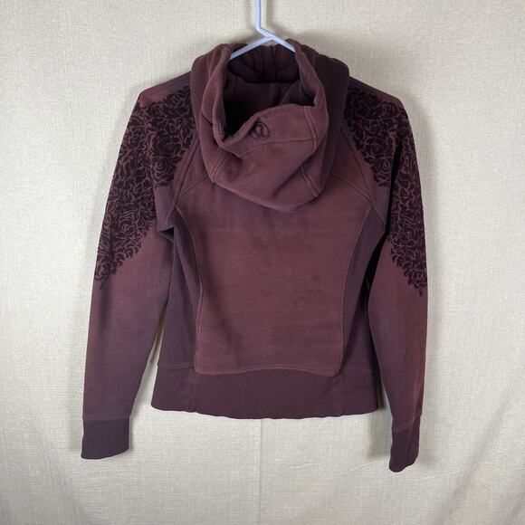 Lululemon Scuba Hoodie Floral Flock Womens Size 4 Plum Purple Full Zip Velvet - Picture 5 of 11